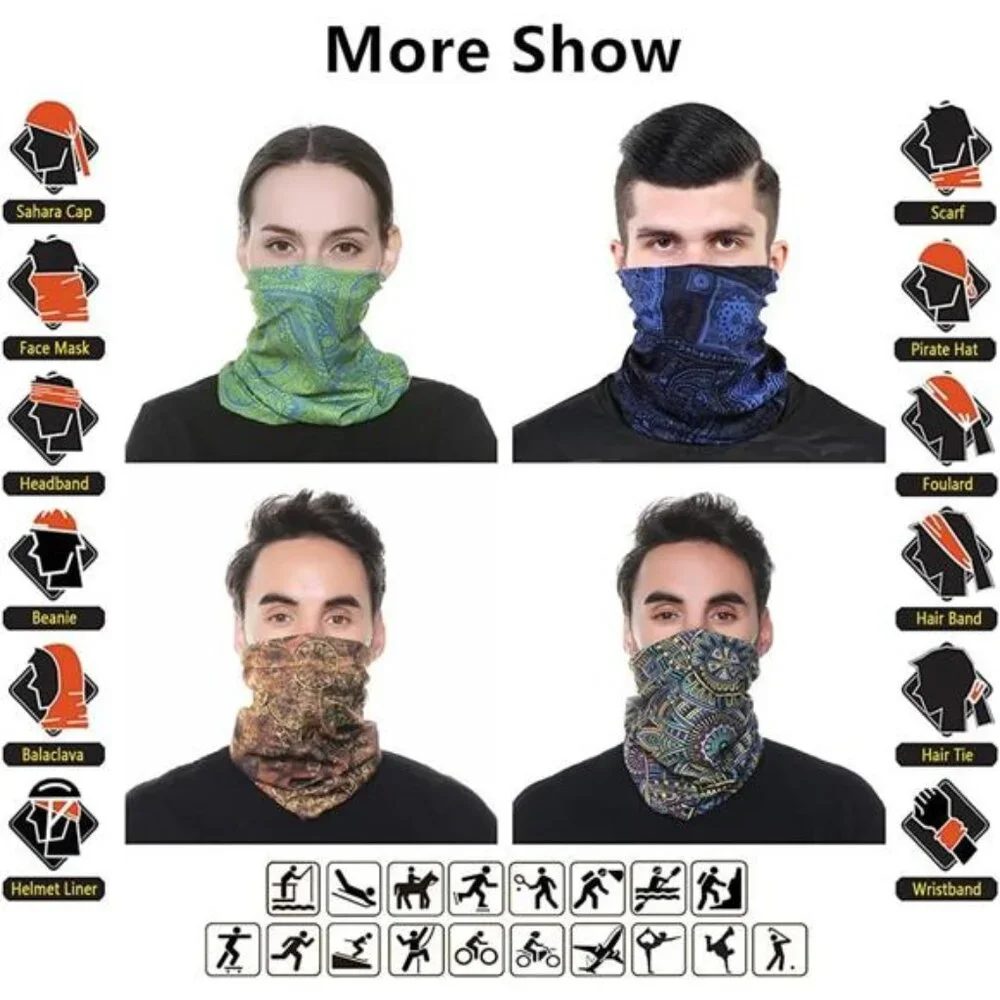 6Pcs Men's Headband Neck Gaiter Head Wrap Headwear Face Mask Magic Scarf Bandana